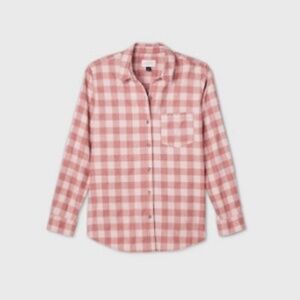 Universal Thread Women's Plaid Long Sleeve Button-Down Shirt in Pink